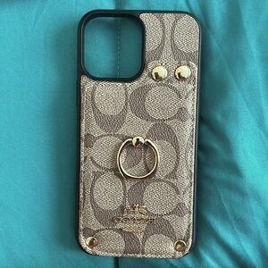 Luxury Coach Phone Case Card Holder Leather for iPhone 13 size 6.7
